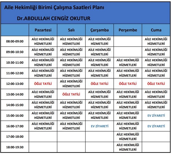 Dr. Abdullah Cengiz Okutur Çalışma Planı