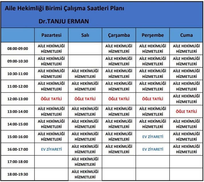 Dr. Tanju Erman Çalışma Planı